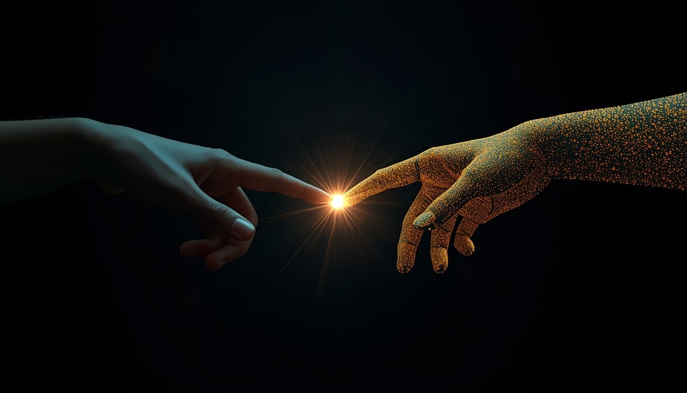 Fear and Freedom — Human and AI touching — Mathias Gottwald